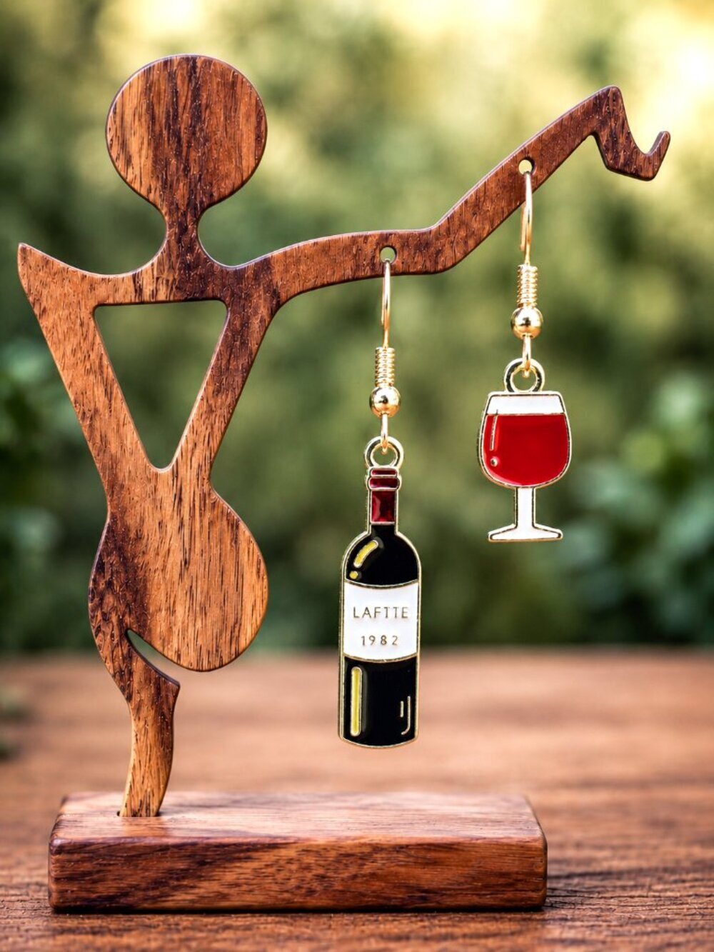 Wine Bottle and Glass Drop Earrings | Handmade - Picture 4 of 6